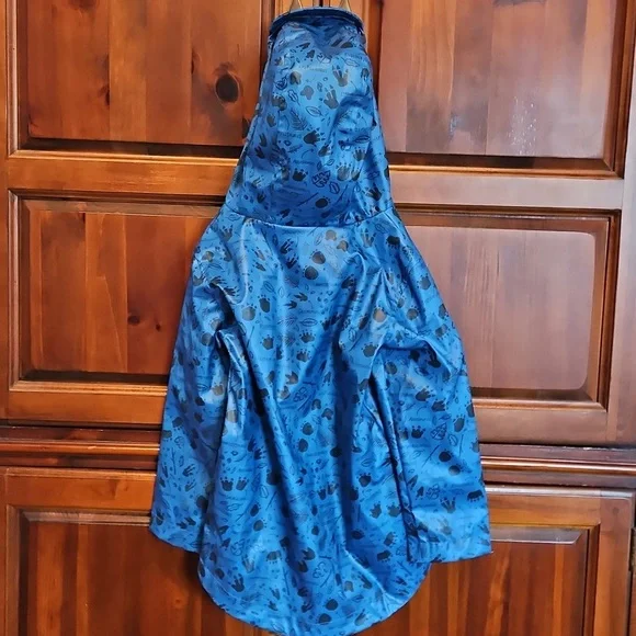 Blue Kids Rain Jacket with Orange Lining, Dinosaur Pattern, 4T - Picture 6 of 8